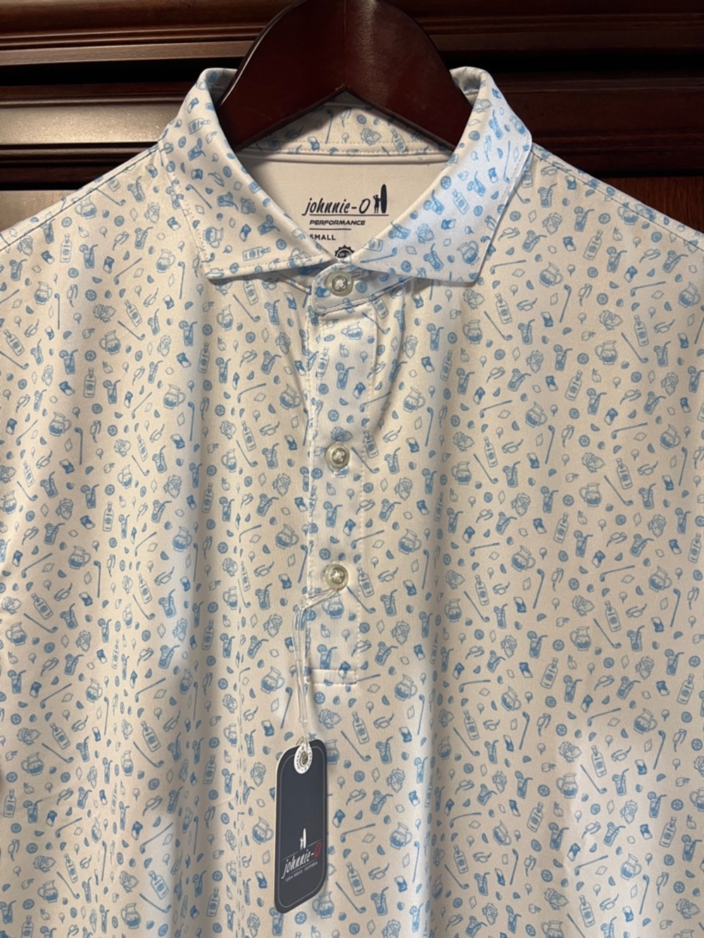 Brand New Johnnie-O Santa Monica Ca Performance White & Blue Tennis🎾 Golf⛳️ Polo